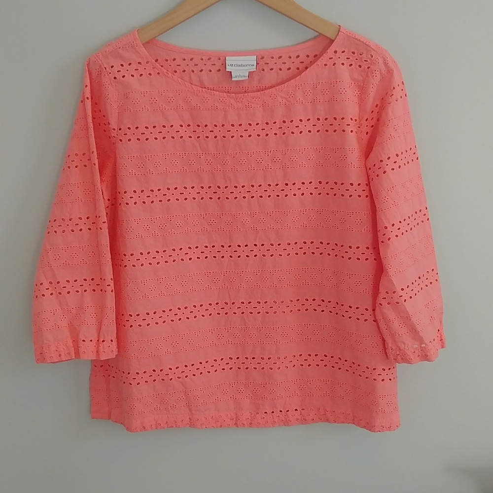 Liz Claiborne Coral Eyelet Cotton Women's Top